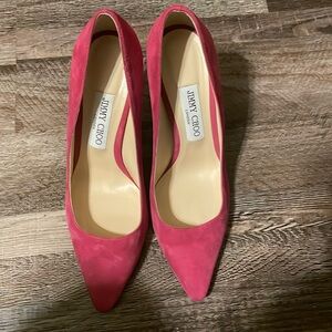 Jimmy Choo, hot pink suede high heel. Size 8.5. Good preloved condition.
